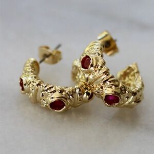 Soleil Gold Ruby Hoop Earrings with Semi Precious Stones